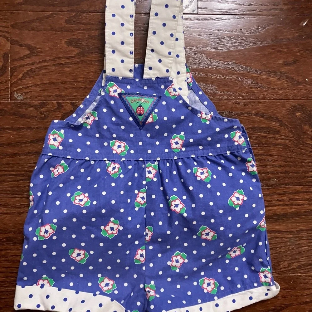 Vintage 1990s OshKosh B'gosh Floral Polka Dot Baby Overalls 3T-4T Lady bug tag